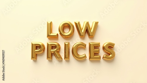 Luxurious metallic gold LOW PRICES 3D letters on cream background