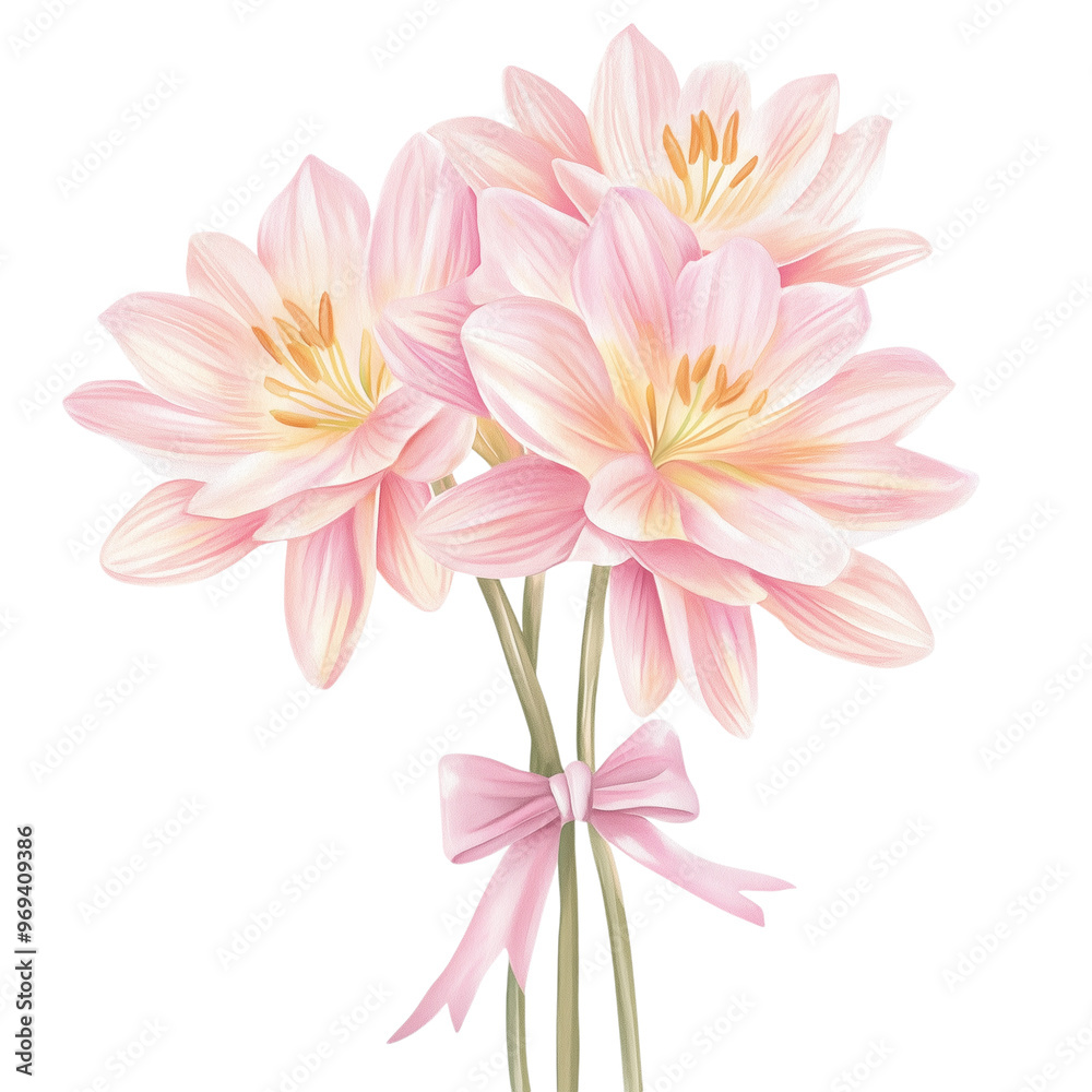Fototapeta premium Light pink bouquet, watercolor, transparent background illustration