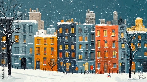 Vibrant European Winter Village with Snowy Landscape and Colorful Buildings