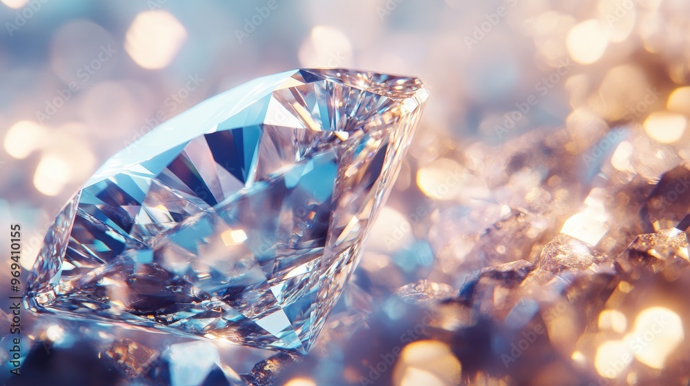 A macro shot of a diamond under a bright light, capturing the sparkle and brilliance of its facets A macro shot of a diamond under a bright light, capturing the sparkle and brilliance of its facets