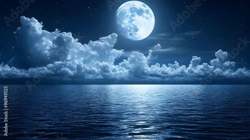 Breathtaking Moonlit Seascape with Dramatic Clouds and Serene Reflection