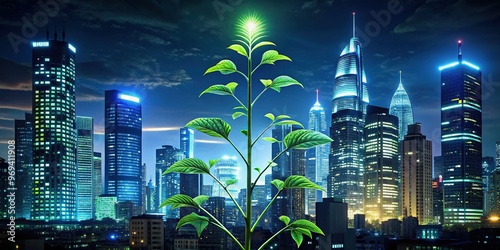 A fragile figwort blooms in the shadows of towering skyscrapers, its glow filling the urban landscape with a sense of serenity. photo