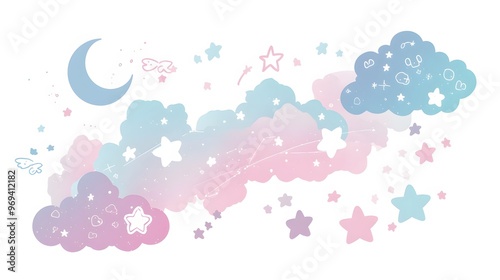 Wallpaper Mural Cute Pastel Cloud Stars Moon Dreamy Background Illustration Torontodigital.ca