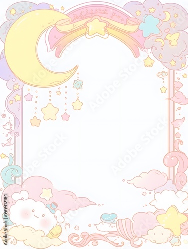 Cute Pastel Moon and Stars Frame for Baby Illustration