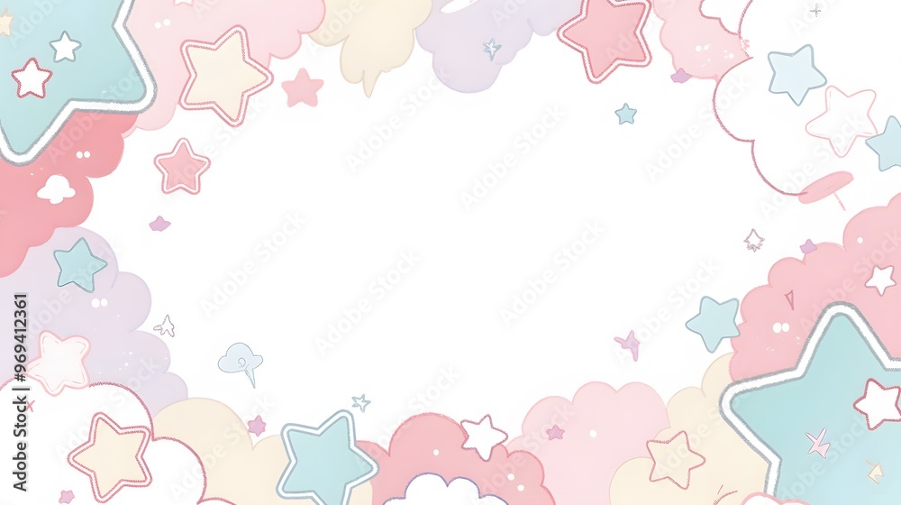 Pastel Watercolor Clouds and Stars Frame Pastel Watercolor Clouds and Stars Frame