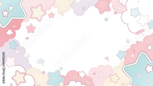 Pastel Watercolor Clouds and Stars Frame