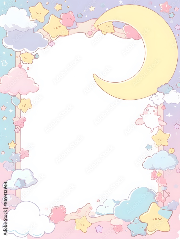 Cute Cartoon Moon Stars Cloud Border Frame Illustration Cute Cartoon Moon Stars Cloud Border Frame Illustration