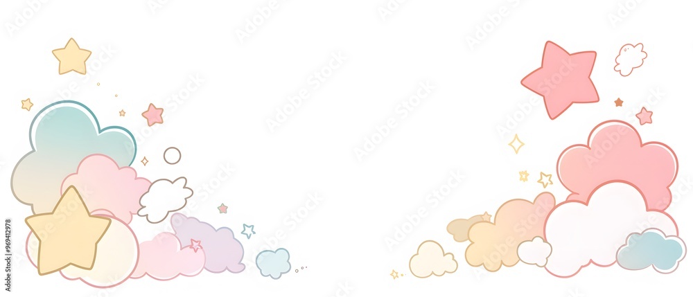 Cute Pastel Clouds and Stars Corner Frame Cute Pastel Clouds and Stars Corner Frame