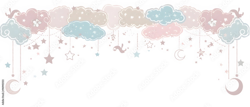 Cute Clouds and Stars Nursery Decor Illustration Cute Clouds and Stars Nursery Decor Illustration