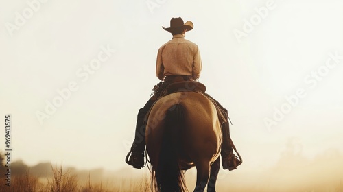  cowboy on horse on white background 