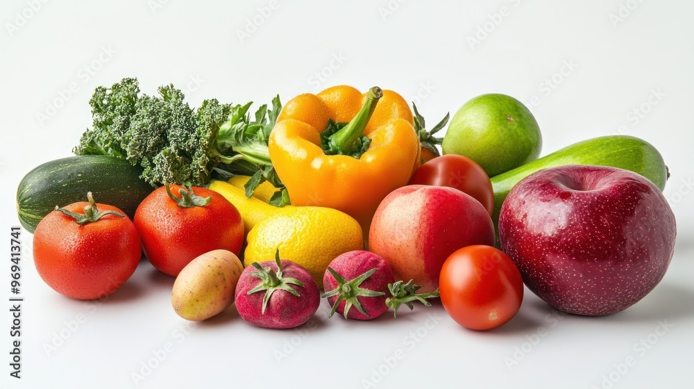 photograph of different fruits and vegetables on white background photograph of different fruits and vegetables on white background