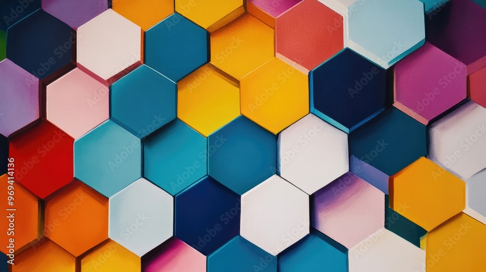 Abstract background with interlocking hexagonal shapes in vibrant colors, conveying a sense of unity and connection Abstract background with interlocking hexagonal shapes in vibrant colors, conveying a sense of unity and connection
