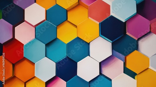 Abstract background with interlocking hexagonal shapes in vibrant colors, conveying a sense of unity and connection