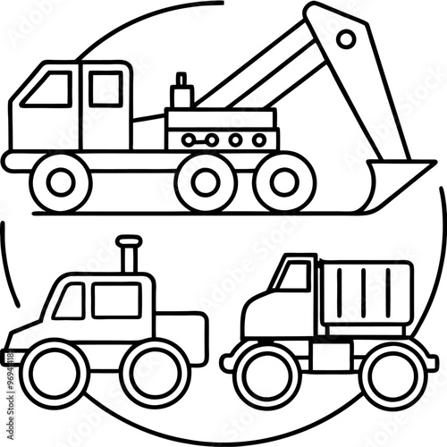 construction vehicles outline coloring book page line art drawing
