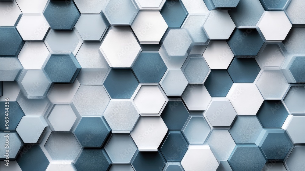 Abstract illustration of hexagonal patterns in shades of grey and blue, representing modern data visualization Abstract illustration of hexagonal patterns in shades of grey and blue, representing modern data visualization