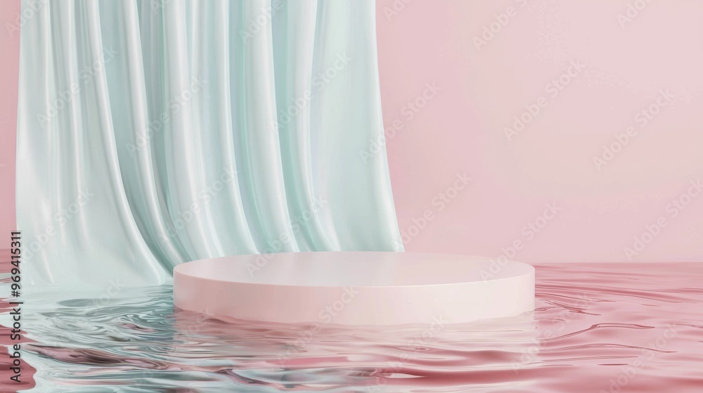 Pastel Pink Pedestal Floating in Tranquil Water Abstract Scene Pastel Pink Pedestal Floating in Tranquil Water Abstract Scene