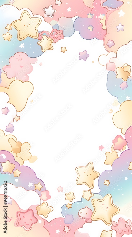 Cute Pastel Stars Clouds Frame Background Illustration Cute Pastel Stars Clouds Frame Background Illustration