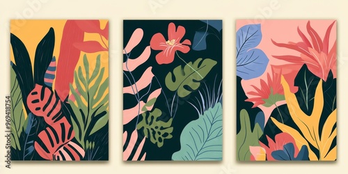 set of plant designs, for home or room decoration, aesthetic flower posters photo
