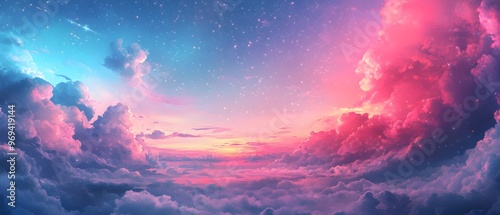 Pink and Blue Sunset Cloudscape with Stars