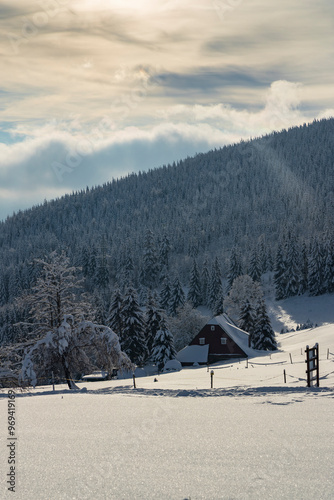 Winter landscape around Mala Upa, Giant Mountains (Krkonose), Eastern Bohemia, Czech Republic photo