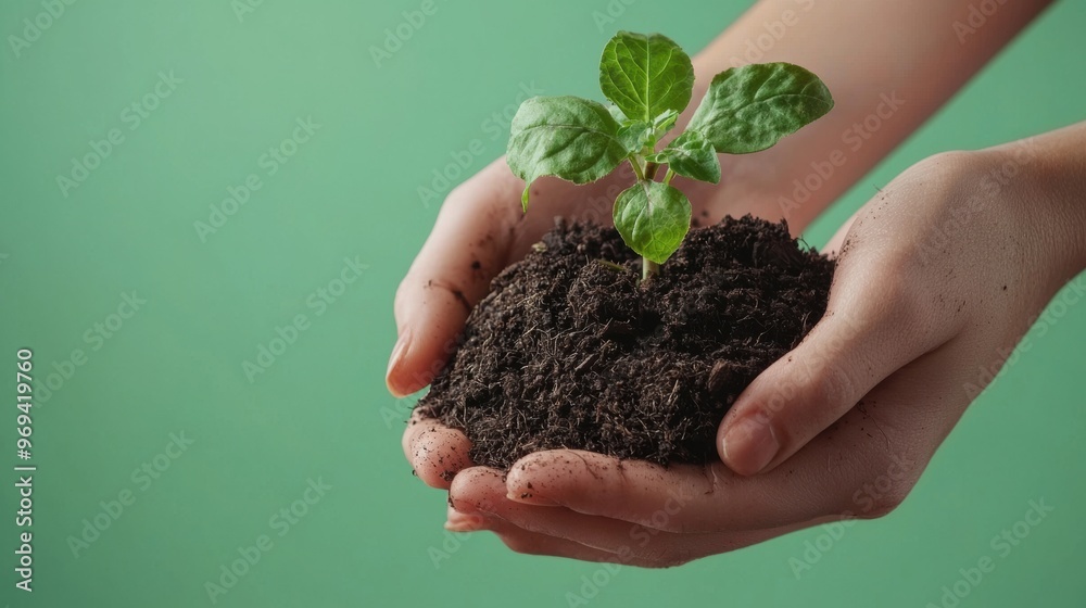Nurturing New Growth Hands Gently Holding Sprouting Seedling in Rich Soil Nurturing New Growth Hands Gently Holding Sprouting Seedling in Rich Soil