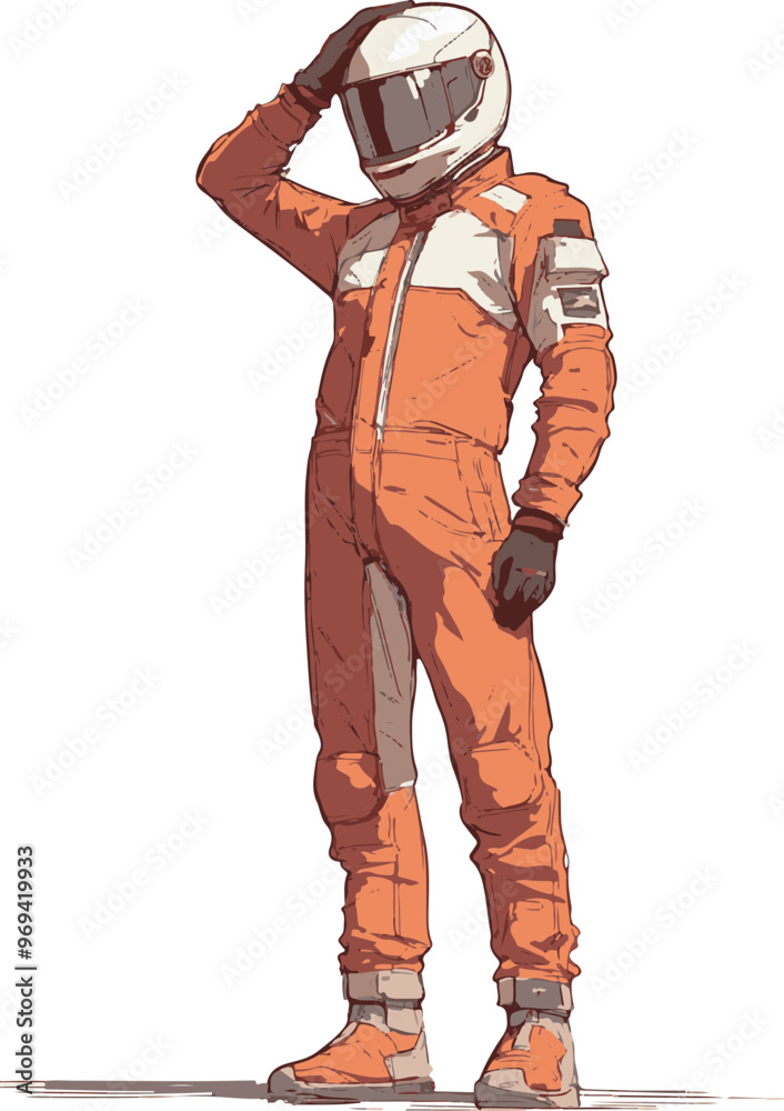Futuristic Racer in Orange Suit and Helmet Futuristic Racer in Orange Suit and Helmet