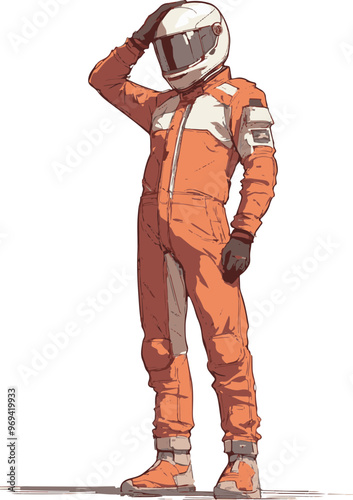 Futuristic Racer in Orange Suit and Helmet