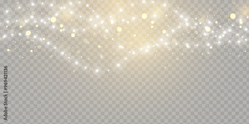 Christmas lights isolated on transparent background. Set of golden Christmas glowing garlands with sparks. For congratulations, invitations and advertising design. Vector