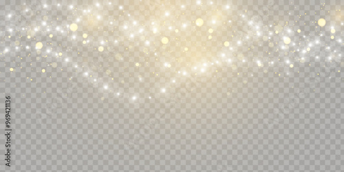 Christmas lights isolated on transparent background. Set of golden Christmas glowing garlands with sparks. For congratulations, invitations and advertising design. Vector