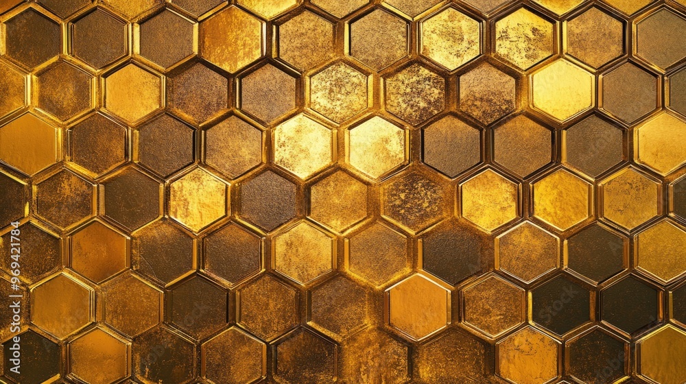 Honeycomb wallpaper pattern with subtle shades of gold, creating an elegant and sophisticated background -