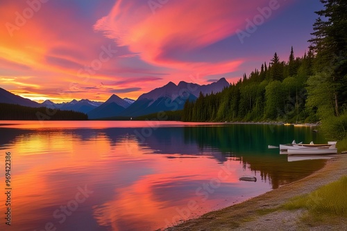 A serene landscape capturing the warm vibrant