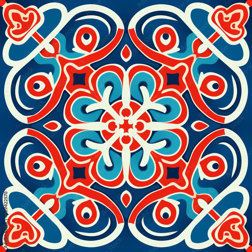 Fototapeta premium Geometric vector pattern in red and black, perfect for seamless wallpaper or fabric design ,vintage tile pattern , Generated By Ai