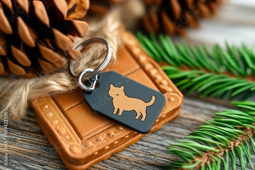 A personalized keychain for pet lovers, with a small metal tag featuring the engraved silhouette of a dog or cat photo