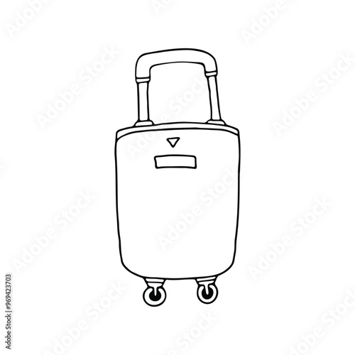 hand-drawn illustration of a wheeled suitcase with an extended handle.