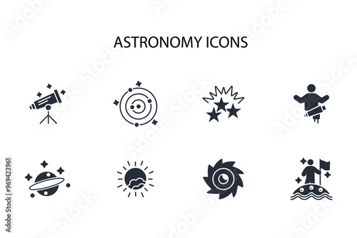 Astronomy icon set.vector.Editable stroke.linear style sign for use web design,logo.Symbol illustration.