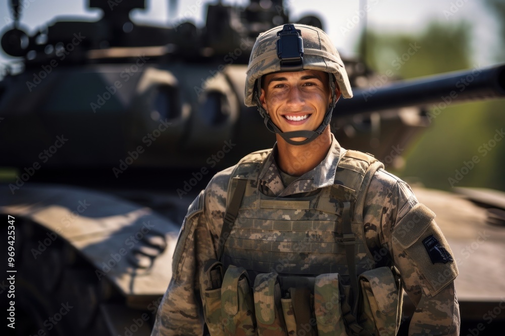 Smiling male US soldier military standing army. Smiling male US soldier military standing army.