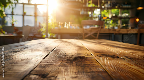 Rustic Wooden Tabletop with Natural Lighting for Food Commercial Background