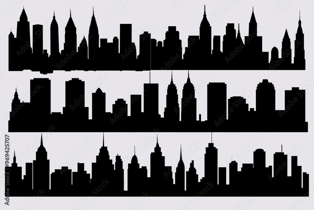Fototapeta premium Black City Skyline Silhouette Vector in White Background Design 