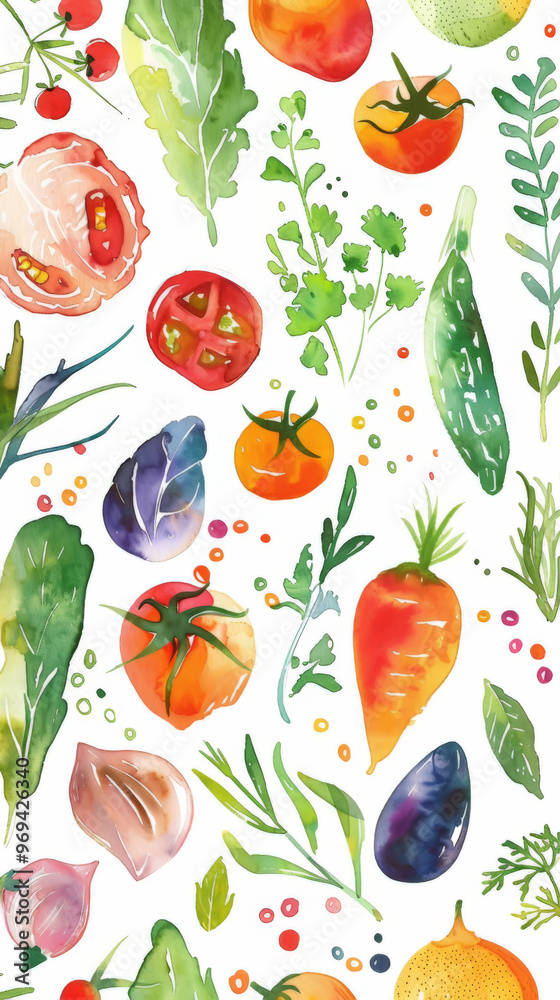 Watercolor Vegetables and Herbs Pattern Watercolor Vegetables and Herbs Pattern