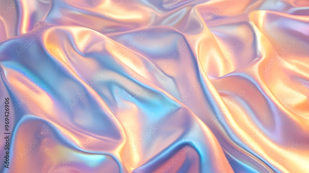 Obraz premium Mesmerizing Holographic Satin Fabric Waves - Captivating Colorful Textile Pattern Background