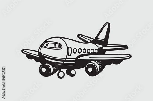 Black line art of a air craft air plane for kids coloring book coloring page doodle art in white background 