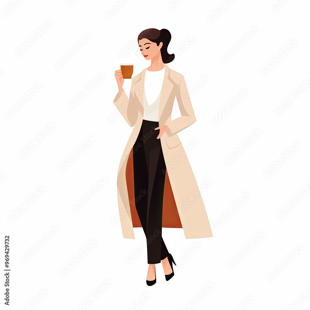 minimalist character with a woman holding a coffee cup minimalist character with a woman holding a coffee cup