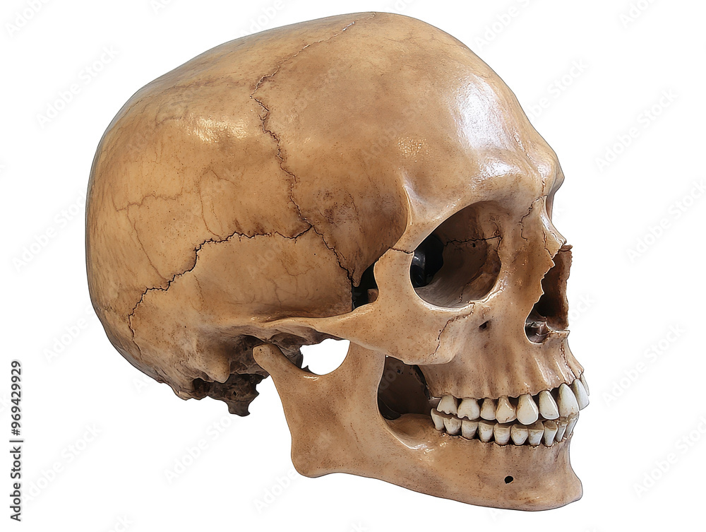 Human skull side view, different lighting, transparent background Human skull side view, different lighting, transparent background
