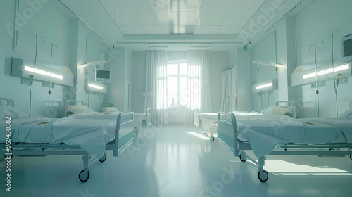  Clean Hospital Room with Soft Daylight for Healthcare Background