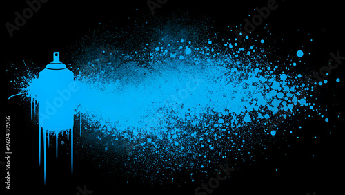 Blue grunge spray paint on black background