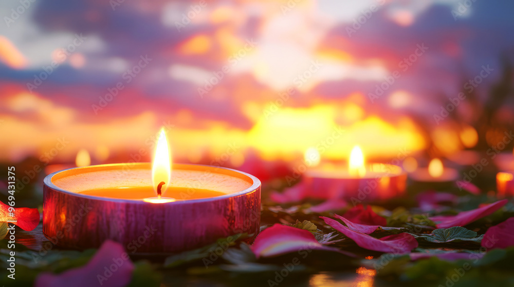 Candlelight and rose petals at sunset. a romantic and serene scene perfect for wedding or spa imagery. (49 words / 248 characters) Candlelight and rose petals at sunset. a romantic and serene scene perfect for wedding or spa imagery. (49 words / 248 characters)