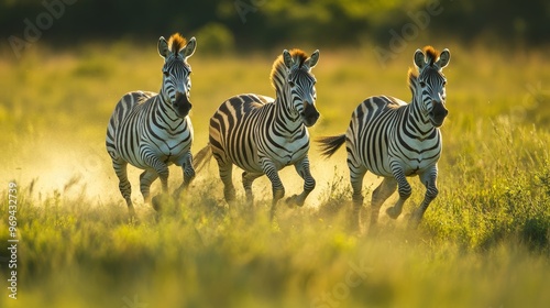 A running herd of zebras in a national biosphere reserve Askania-Nova Ukraine. It shows dynamics and gracefulness of wild animals photo