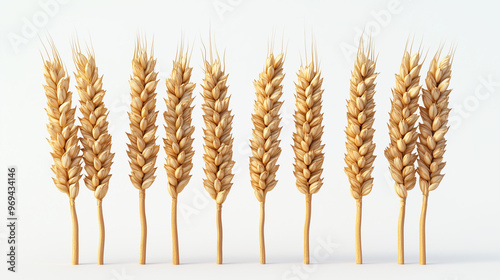 Numbers of ears of wheat grain isolated in white background