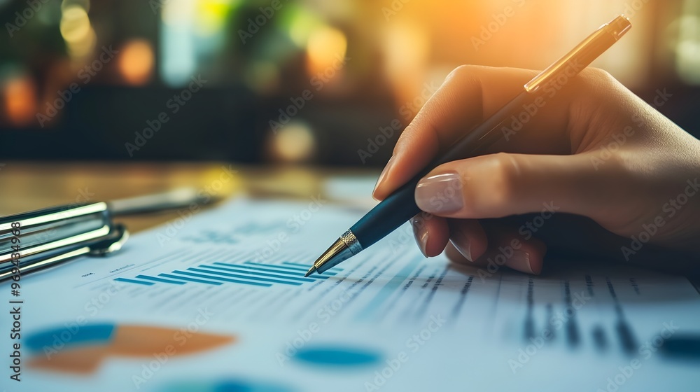 Hand Holding Pen Reviewing Business Plan Document for Strategic Decision Making Hand Holding Pen Reviewing Business Plan Document for Strategic Decision Making