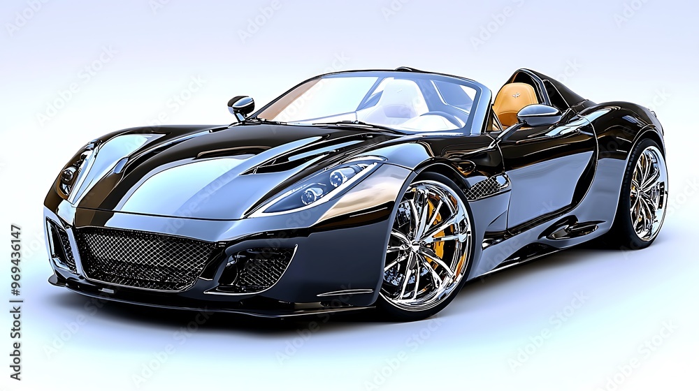 Naklejka premium A black luxury convertible sports car exudes power and sophistication against a white backdrop.